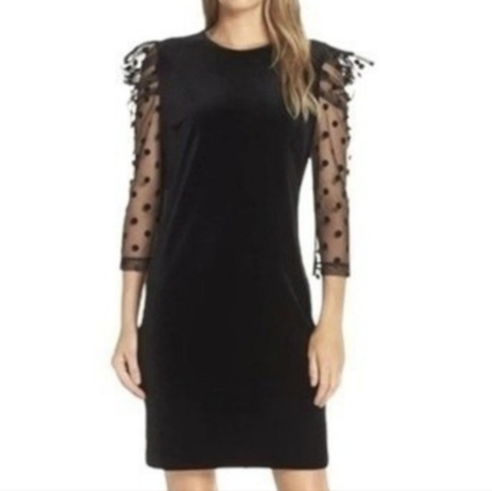 Julia Jordan  Dot Mesh Sleeve Velet Shift Dress Sz.16 NWT